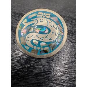 Vintage VTG Alpaca Silver abalone brooch pin round pendant in the shape of a sna